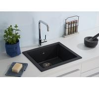Evier de Cuisine Évier Encastré Granit Mineralite 50 x 44 Noir respekta Ohio
