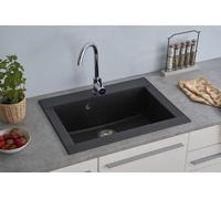 Evier de Cuisine Évier Encastré Granit Mineralite 66 x 50 Noir respekta Ohio