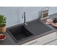 Evier de Cuisine Évier Encastré Granit Mineralite 80 x 50 Noir respekta Houston