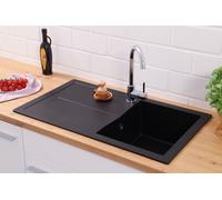 Evier de Cuisine Évier Encastré Granit Optique Mineralite 86 x 50 Noir respekta