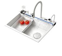 Évier de cuisine, évier profond et épais en acier inoxydable | Grand évier multifonctionnel à un seul bol, évier ménager for légumes et vaisselle(White,68x45cm(27*18in))