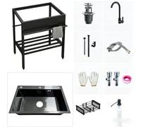 Évier de Cuisine Exterieur avec Robinets D'eau Chaude et Froide, Évier à Autoportant en Acier Inoxydable con Lavabo, Panier égouttoir, Étagère de Rangement pour Extérieur, Cuisine