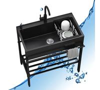 Evier de Cuisine Exterieur,Evier Inox 1 Bac,Évier de Restaurant Commercial Portable sur Pied,Lavabo à une Cuve avec Robinet,Evier Camping Autoportant,pour Garage Jardin Salle de Bain(60 * 45 * 86cm)