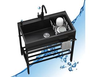 Evier de Cuisine Exterieur,Evier Inox 1 Bac,Évier de Restaurant Commercial Portable sur Pied,Lavabo à une Cuve avec Robinet,Evier Camping Autoportant,pour Garage Jardin Salle de Bain(80 * 45 * 86cm)