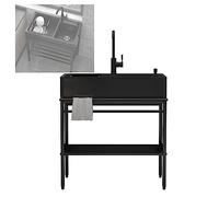 Évier de cuisine extérieur, évier utilitaire à une cuve en acier inoxydable noir, évier de buanderie autoportant, avec robinet d'eau chaude et froide, crépine, distributeur de savon, pour ja