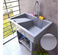 Évier de cuisine extérieur, station de lavage des mains portable avec robinet d'eau froide et chaude, évier de jardin avec déchets et planche à laver, baignoire utilitaire pour camping et jardin
