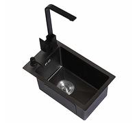 Évier de cuisine fait à la main en acier inoxydable 304 noir avec robinet carré compact 38 x 30 cm pour balcons et petits espaces