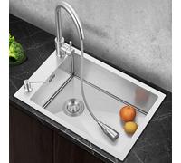 Évier de cuisine fait à la main en acier inoxydable avec panier de vidange et distributeur de savon pour camping-car, remorque, caravane, parfait pour la cuisine en plein air et solutions d'économie