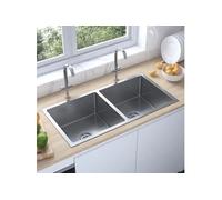 vidaXL Evier de Cuisine Fait à la Main Lavabo Installation de Cuisine Maison Intérieur Argenté Acier Inoxydable 51522 Gris G