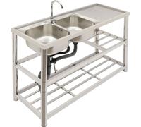 Évier de cuisine Gastronomie Évier Commercial Ensemble d'éviers indépendants en acier inoxydable avec robinet et égouttoir Argent