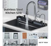 Évier de cuisine, Grand bac simple, acier inoxydable 304, Affichage numérique, robinetterie, distributeur de savon