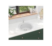 vidaXL Évier de cuisine Granit Rond Blanc encastré – Égouttoir réversible, trou pour robinet