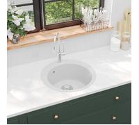 vidaXL Évier de cuisine Granit Rond Blanc encastré – Égouttoir réversible, trou pour robinet