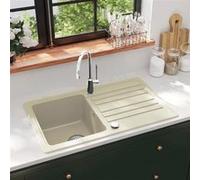 vidaXL Évier de cuisine Réversible en granit 1 bac Encastré Beige