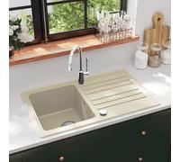 Evier de Cuisine Granit Seul Lavabo Beige Réversible Encastré Intérieur vidaXL