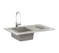 Évier de Cuisine Gris 780 x 500 mm en Quartz et Résine avec Kit Vidange | Rectangulaire, facile à installer, entretien simple, produits non abrasifs recommandés, idéal cuisines modernes, surface