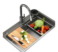 Évier de cuisine gris acier sous le comptoir/comptoir Drainage efficace pour éviter l'accumulation d'eau Comprend des accessoires pour bars et pubs A2_60 x 45