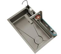 Évier De Cuisine Gris Métallisé À Simple Cuve Et Grande Capacité en Acier Inoxydable, avec Robinet, Etc.(68CM)