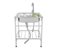 évier De Cuisine Indépendant En Acier Inoxydable 304 Avec Robinet Pivotant | Panier De Vidange, Profondeur De 15 Cm 1 Bac Meuble évier Mobile Pour Lavabo Extérieur Jardin Camping 60 X 45 X 75 CM