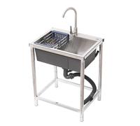 Évier de Cuisine Indépendant, Évier Commercial À Une Cuve en Acier Inoxydable avec Egouttoir pour Maison, Buanderie, Garage(68x45x75cm)