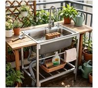 Évier de cuisine indépendant, évier de restauration commerciale en acier inoxydable avec robinet, prévention des odeurs en U, for bar, garage, lavabo industriel et domestique