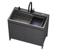 Évier de Cuisine Inox Autoportan 1 Bac avec Robinet et Placard de Rangement | Évier de Commercial, 1 Bac, Panier de Vidange pour Buanderie, Restaurant, Garage, Studio(B-Grey,L:80cm)