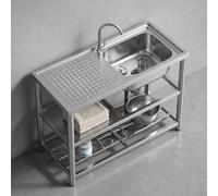 Évier de Cuisine Inox avec Égouttoir, Évier Buanderie Professionnel sur Pied avec Étagère, Bac Évier Extérieur pour Garage Jardin(100X45X80cm)