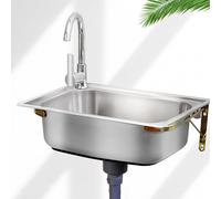 Évier De Cuisine Inox Mural Évier De Cuisine Avec Robinet éviers De Cuisine Bol Unique Évier Pour Domestique Restaurant Commercial Camping-car RV (38x33cm)