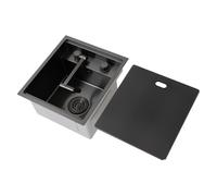 Évier de cuisine invisible en acier inoxydable | Plan de travail - Évier encastrable - Avec robinet pliable et couvercle - Pour cuisine, bar, caravane - Noir - 43 x 39 x 23