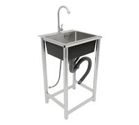 Évier de cuisine, mobile, en acier inoxydable, autoportant, 45 x 40 x 22 cm, multifonction, avec robinet, pour restaurant, buanderie, garage, extérieur