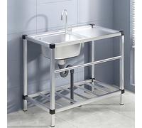 Évier de Cuisine Mobile en Acier Inoxydable, évier Utilitaire autoportant avec Robinet d'eau Chaude et Froide, évier Commercial Portable à Une cuve, éviers de Cuisine avec Plan de Travail, f