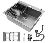 Évier de cuisine - MOCOERL - Évier 1 bac - 68x45x19 cm - Inox - Panier égouttoir réglable