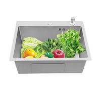 Évier de cuisine moderne, 55 x 45 cm, simple, avec trous de robinet, encastrable en acier inoxydable avec nano-revêtement et bonde, protection anti-débordement et isolation acoustique (argenté)