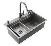 Évier de cuisine Moderne Anthracite 1 bac Évier encastrable en acier inoxydable Grand 1 bac for cuisine, salle de bain, hôtel et gîte rural(68 * 46cm/27 * 18in)