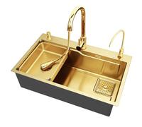 Évier de cuisine moderne (doré) Évier de Cuisine Commercial en Acier Inoxydable Montage Encastré ou Supérieur for cuisine hôtellerie salle de bain et buanderie(B,75 * 45cm/29.5 * 18in)