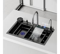 Évier de Cuisine Moderne en Acier Inoxydable avec Affichage numérique et Effet Cascade. Installation Facile. Dimensions : 75 x 45 x 22 cm. Idéal pour la rénovation et l'amélioration de Votre