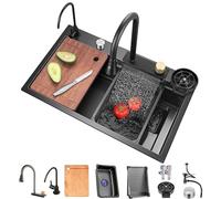 Évier de cuisine moderne en acier inoxydable cascade - Évier à barre simple avec accessoires, durable et facile à nettoyer, idéal pour une utilisation domestique et commerciale