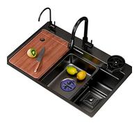 Évier de cuisine moderne en acier inoxydable - Évier à barre simple avec distributeur de savon, tapis de robinet et filtre de vidange pour la maison contemporaine et les espaces de divertissement