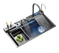 Évier de cuisine multifonction avec design cascade - Facile à nettoyer - Technologie sans obstruction - Pour un lavage sans effort et un sol moderne