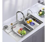Évier de cuisine multifonction cascade, évier de cuisine professionnel à poser, lavabo en acier inoxydable, avec robinet extractible haute pression, finition brossée 75 * 45 * 21cm
