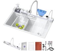 Évier de cuisine multifonction en acier inoxydable 304 1 cuve avec robinet rabattable et accessoires Blanc 68 x 45 cm Parfait pour les cuisines modernes