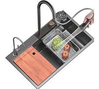 Évier de cuisine multifonction en acier inoxydable 304 pour camping-car, robinet intégré ou encastré, gris bronze, 68 x 46 x 20 cm, durable et élégant.