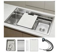 Évier de cuisine multifonction en acier inoxydable avec revêtement - Bol profond fait à la main avec égouttoir à vaisselle pliable Ster & D Kit pour comptoir de camping-car, bar (rC 75 x 48 x 22 cm)