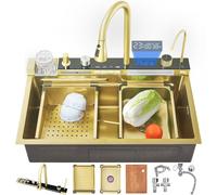 Évier de Cuisine Multifonction en Acier Inoxydable avec Robinet Cascade extractible et Affichage numérique, 75 cm, Finition dorée. Comprend Un Robinet Cascade extractible, 5 Modes de Jet d'e
