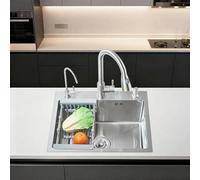 Évier de cuisine multifonction en acier inoxydable avec robinet extensible, distributeur de savon, bec d'eau pure et égouttoir, nickel brossé, 55 x 45 x 20 cm, 1 bac