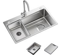 Évier de cuisine multifonction en acier inoxydable avec robinet rond et plaque adhésive. Conception à poste de travail unique pour une cuisson et un nettoyage efficaces. Durable et facile à installer