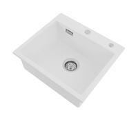 Évier de cuisine multifonction en pierre de quartz - 45 x 40 cm - 1 bac profond - Idéal pour la cuisine, le commerce et la restauration - Blanc