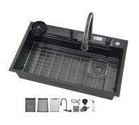 Évier de cuisine multifonction noir avec robinet en acier inoxydable 304 simple bol facile à nettoyer comprend tous les accessoires (76 x 50 x 22 cm)