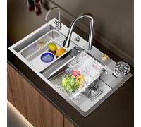 Évier De Cuisine Multifonctionnel À Cuve Unique Avec Accessoires Évier De Cuisine En Acier Inoxydable Nano-revêtement Lavabo De Bar De Grande Capacité Avec Robinet Cascade, Kit D'accessoires Complet(S