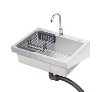 Évier de cuisine mural en acier inoxydable à 1 cuve avec panier-filtre, lavabo utilitaire pour le camping, la buanderie commerciale/le jardin/le garage